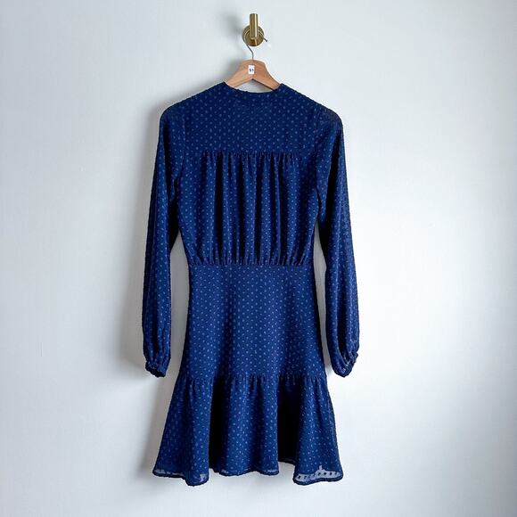 Yumi Kim Valencia Swiss Dot Long Sleeve Mini Dress Navy 2XS $228 - Picture 3 of 11